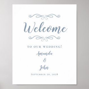 Poster Bienvenue Calligraphie Élégante Mariage Bleu Pouss