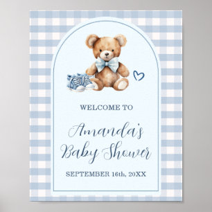 Poster Bienvenue Chaussures Bébé Ours Gingham Bleu Baby S