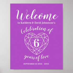 Poster Bienvenue coeur 6ème anniversaire personnalisé vio