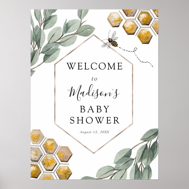 Poster Bienvenue comme une abeille Eucalyptus Baby Shower (Devant)