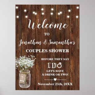 Poster Bienvenue Couples Douche Mariage campagnard Ouest