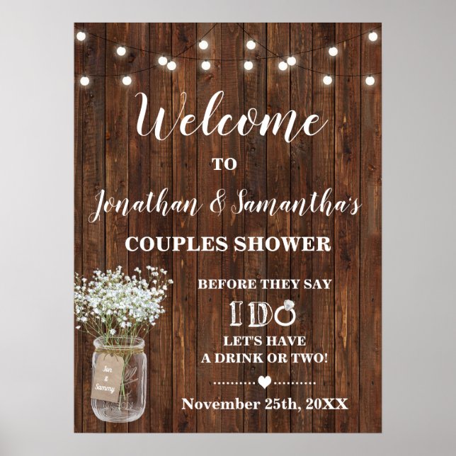Poster Bienvenue Couples Douche Mariage campagnard Ouest (Devant)