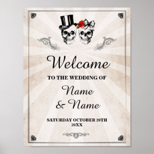 Poster Bienvenue Crâne Rustique Halloween Signet Mariage