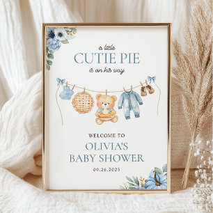 Poster Bienvenue Cutie Pie Bleu Fall Boy Baby Shower