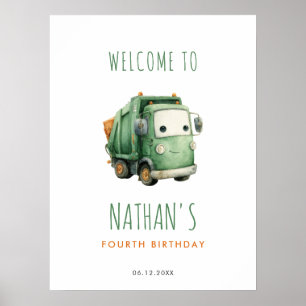 Poster Bienvenue d'anniversaire camion poubelle
