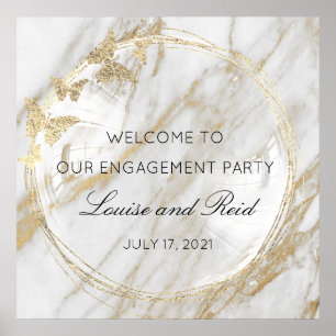 Poster Bienvenue dans Mariage Fiançailles Marbre Or