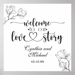 Poster Bienvenue dans notre Love Story Magnolia Line Art