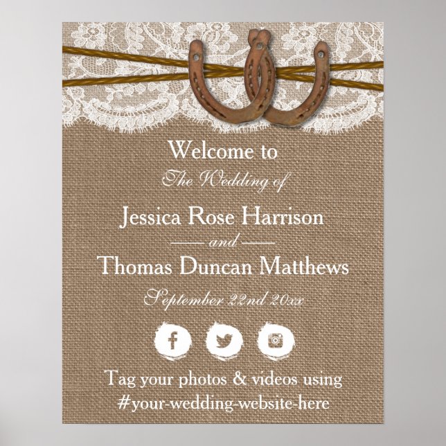Poster Bienvenue de la collection Rustic Horseshoe Mariag (Devant)