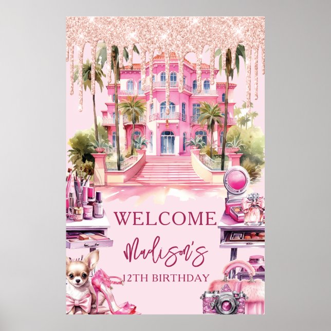 Poster Bienvenue de maquillage de glam pour fille anniver (Devant)