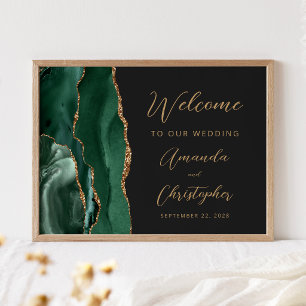 Poster Bienvenue de mariage à l'écriture dorée sur agate