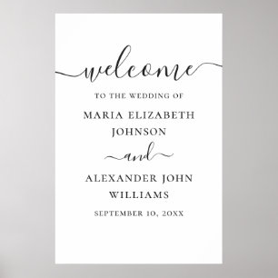 Poster Bienvenue de mariage à l'écriture simple noir et b