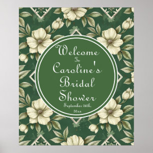 Poster Bienvenue de mariage en émeraude verte et floral i