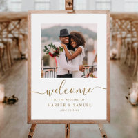 Bienvenue de mariage photo à calligraphie dorée él