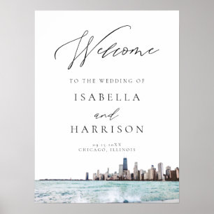 Poster Bienvenue de Watercolor Chicago Skyline Mariage