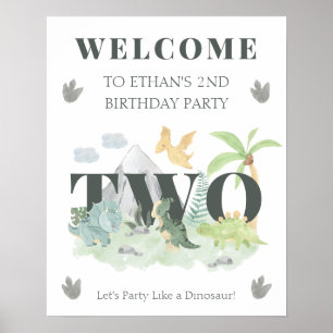 Poster Bienvenue Dinosaure 2e Anniversaire Garçon Mignon