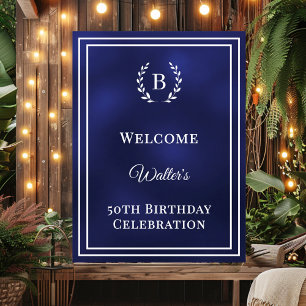 Poster Bienvenue élégant avec monogramme bleu marine pour