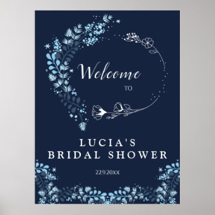 Poster Bienvenue élégante marine avec monogramme floral p