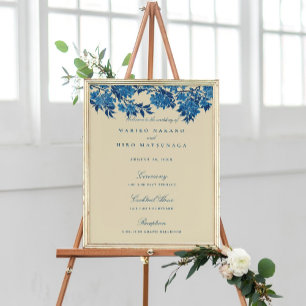 Poster Bienvenue en fleurs de cerisier bleu japonais anti