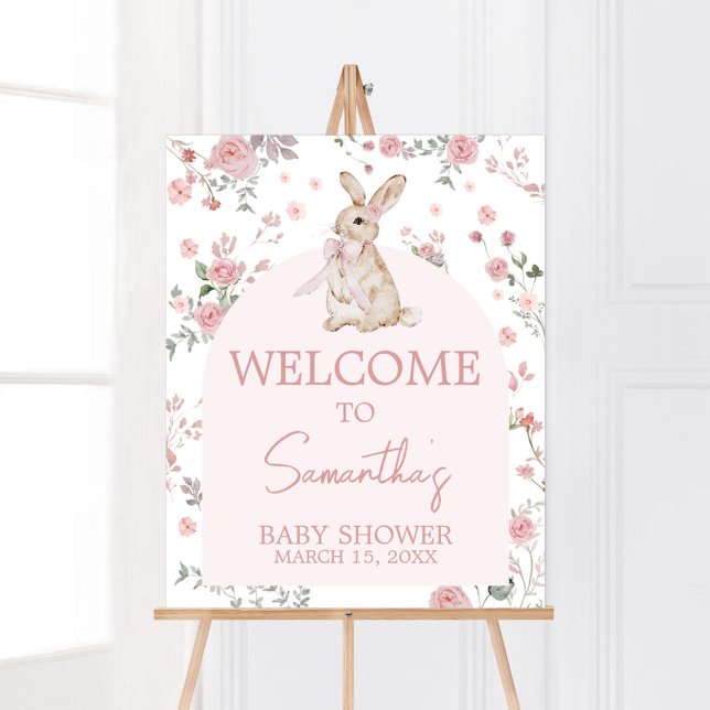 Poster Bienvenue Fille Un Baby shower De Lapin (Pink Some Bunny Baby Shower Welcome Sign)
