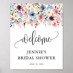 Poster Bienvenue, Fleurs aquarelles personnalisées en fle