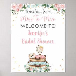 Poster Bienvenue Fleurs Or Rose Voyage Mariage