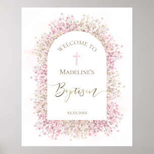 Poster Bienvenue florale pour baptême