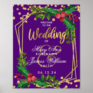 Poster Bienvenue Gold Purple Holiday Mariage Holly