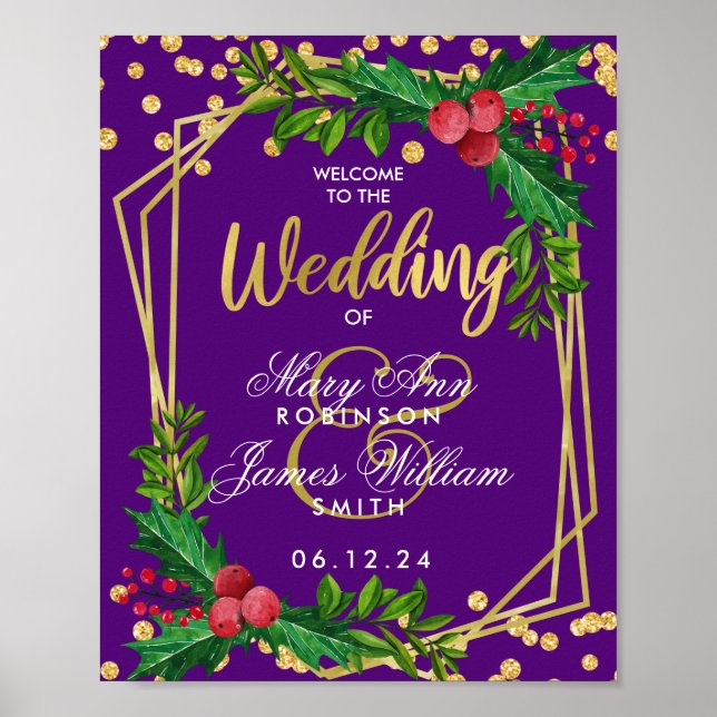 Poster Bienvenue Gold Purple Holiday Mariage Holly (Devant)