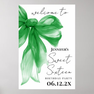 Poster Bienvenue Green Bow Coquette Script Sweet 16 