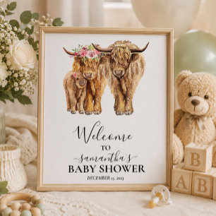 Poster Bienvenue Highland Cow Couples Baby shower