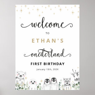 Poster Bienvenue hiver sur terre Animaux Anniversaire