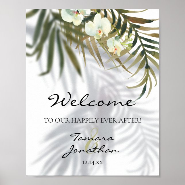 Poster Bienvenue Joyeux Jamais Après Palmiers Orchidées O (Devant)