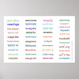 Poster BIENVENUE : Langues de l'INDE - 5 tailles / Blanc