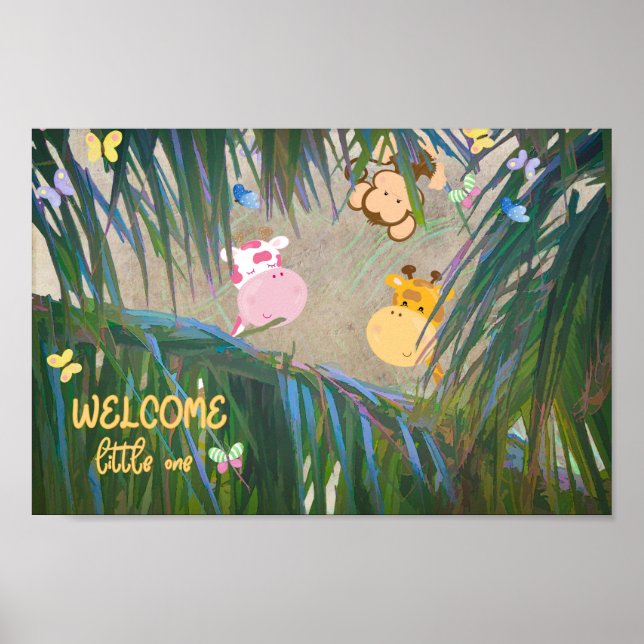 Poster Bienvenue Little One Jungle Thème Nursery Art (Devant)