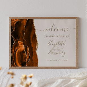 Poster Bienvenue Mariage Agate Orange Brûlé Or Ivoire