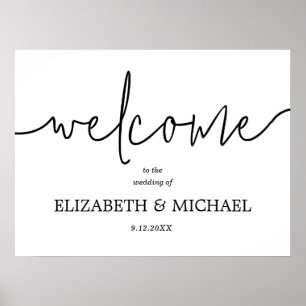 Poster Bienvenue Mariage de calligraphie noir et blanc