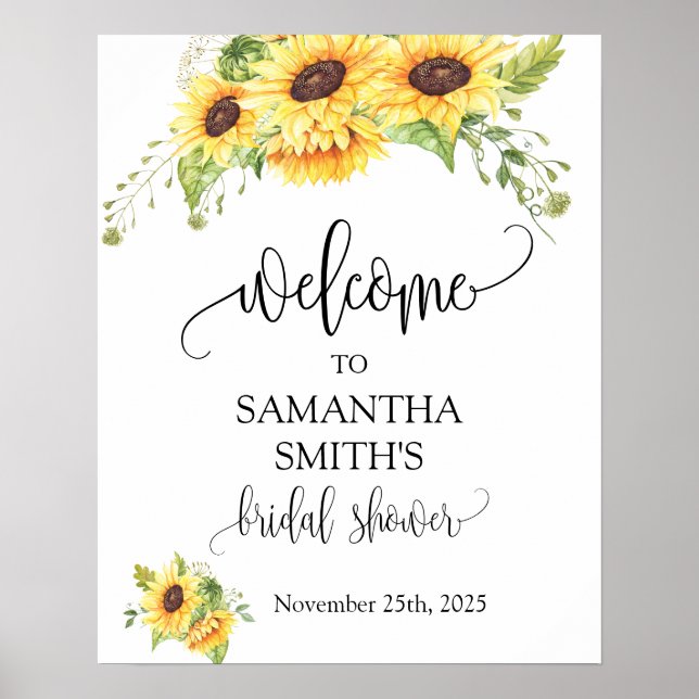 Poster Bienvenue mariage de mariage tournesol floral (Devant)