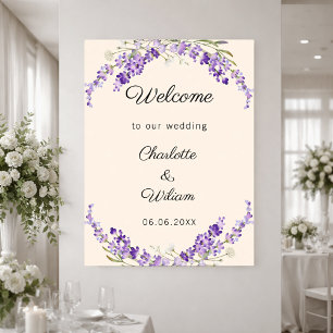 Poster Bienvenue mariage lavande aquarelle crème