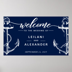 Poster Bienvenue Mariage nautique Ancre Marine
