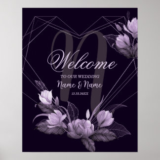 Poster Bienvenue Mariage Party Violet Floral Frame