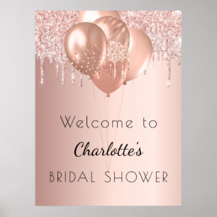 Poster Bienvenue Mariage rose gold paillettes éclaboussur