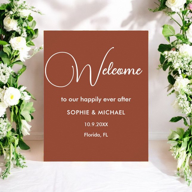 Poster Bienvenue Mariage Terracotta Marron Blanc  (Créateur téléchargé)