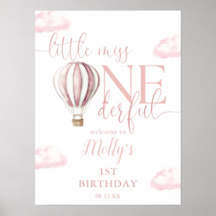 Poster Bienvenue Miss Onederful Pink Balloon pour son 1er