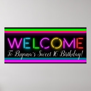 Poster Bienvenue Neon Glow Glow Banner de fête d'annivers