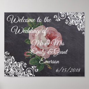 Poster Bienvenue personnalisé au Mariage du Rose Chalkboa