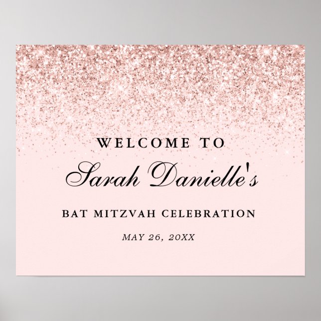 Poster Bienvenue personnalisé Paillettes Confettis Rose R (Devant)