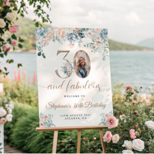 Poster Bienvenue pour la Photo Florale Bleue et Rose pour