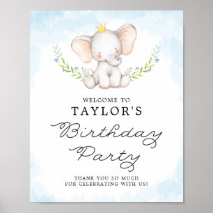 Poster Bienvenue pour l'anniversaire de bébé éléphant à l