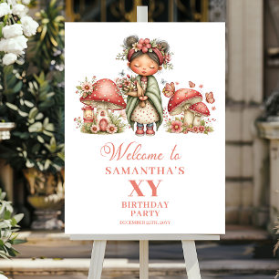 Poster Bienvenue pour l'anniversaire de la fille aux fleu