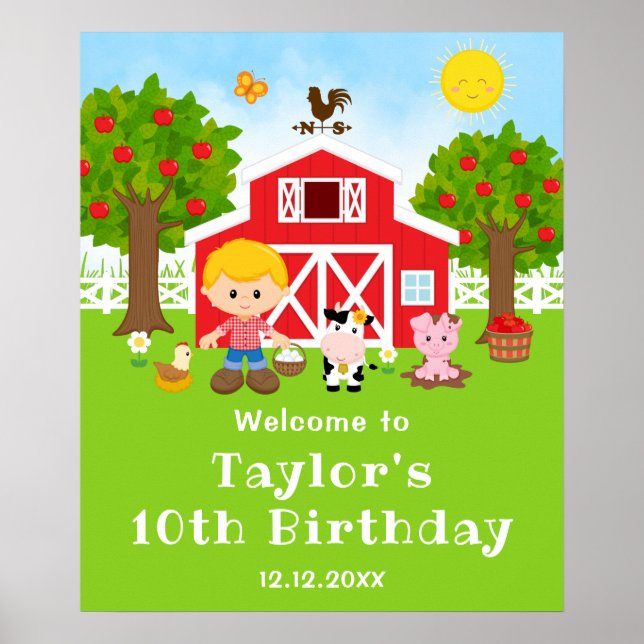 Poster Bienvenue pour l'anniversaire du garçon aux cheveu (Devant)